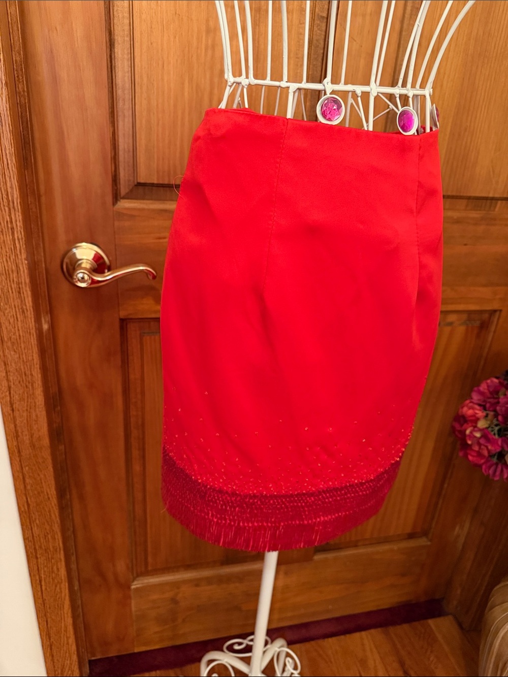 Rachel Allan Red High-Low Evening Gown with Ruffle Train - Picture 13 of 16